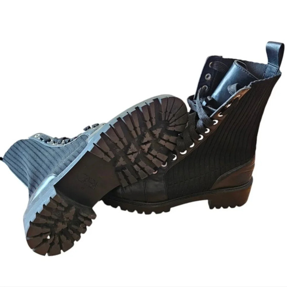 Zara Low Heeled Contrasting Moto Combat Lace Up Ankle Biker Boots Black Size 41. - Picture 14 of 16